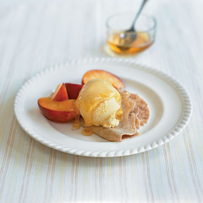 Wholemeal Pancakes With Peaches & Ice Cream