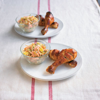 Sweet & Sticky Chicken Drumsticks With Coleslaw