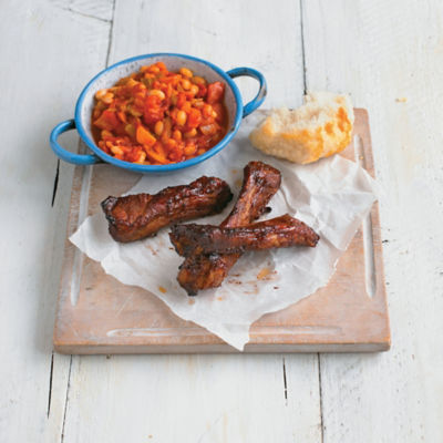 Sticky Pork Ribs With Homemade Baked Beans