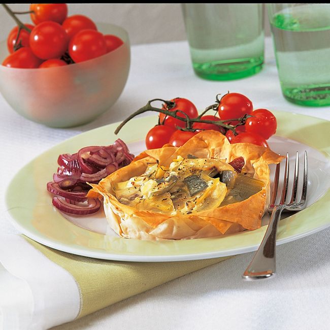 Leek & Tomato Filo Tarts
