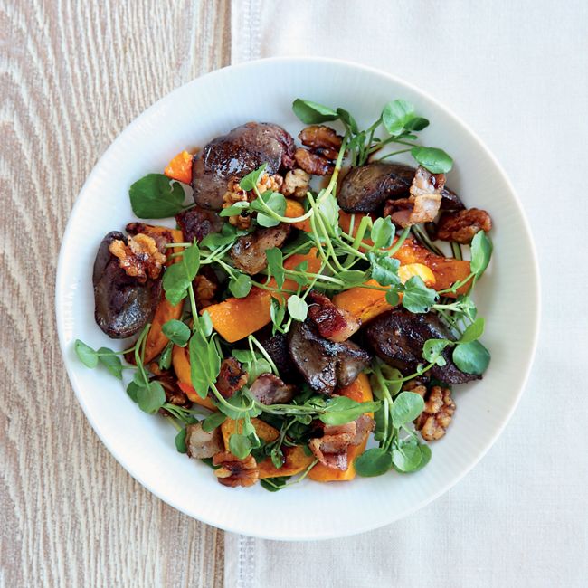 Warm Chicken Liver, Butternut Squash & Bacon Salad