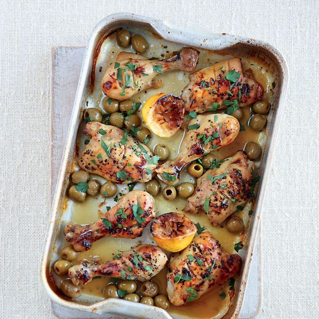 Chicken Roasted With Lemon, Olives & Saffron