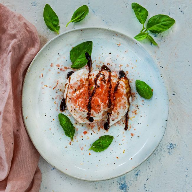 Shaved Ice Tomato and Burrata Salad