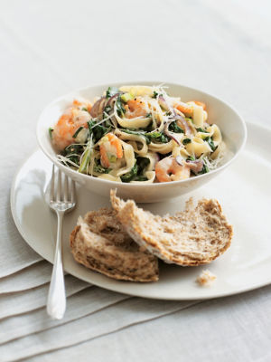 Prawn & Parmesan Tagliatelle With Wilted Spinach