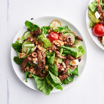 Simple Greek salad with beef