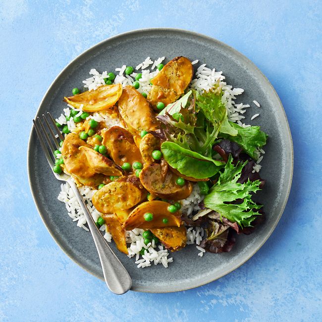 Simple Curried Sausages & Rice