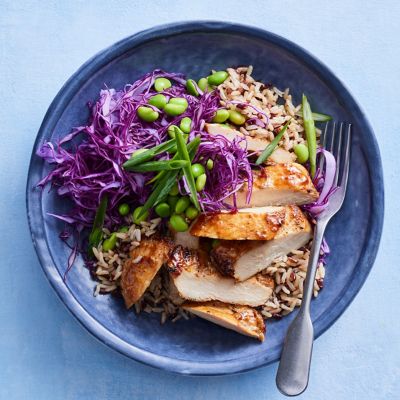 Speedy Sweet Soy Chicken Steaks with Edamame Rice