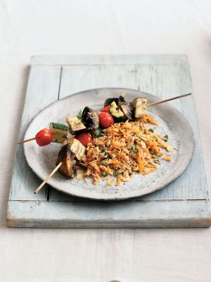 Lemon Mixed Vegetable Kebabs With Nut Pilaff