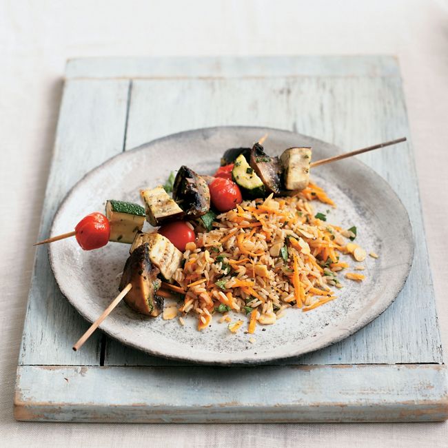 Lemon Mixed Vegetable Kebabs With Nut Pilaf