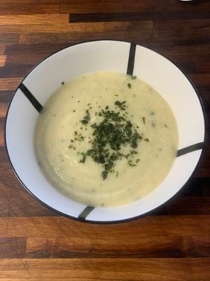 Celeriac, Parsnip, Cauliflower, Thai Basil Soup