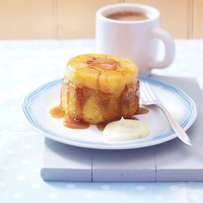 Pineapple Upside-down Cakes With Basil Cream