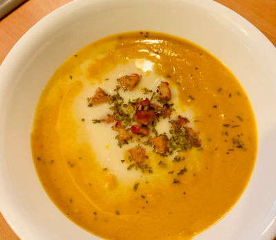 Creamy Pumpkin Soup with Cabanossi