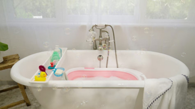 Bath with baby bathing accessories