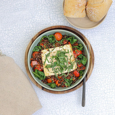 Baked Feta with Lentils & Cherry Tomatoes