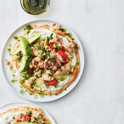Baked Tortillas With Tuna, Avocado And Tzatziki