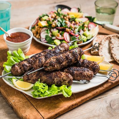 Barbecue Beef Koftas & Warm Chickpea Salad