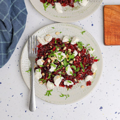 Beetroot Rice Salad with Goats Cheese & Pine Nuts