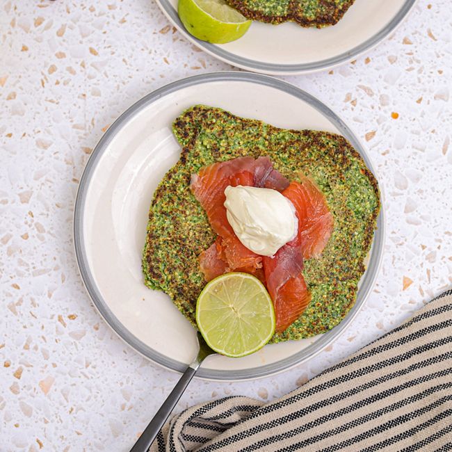 Buckwheat Spinach Pancakes with Smoked Salmon