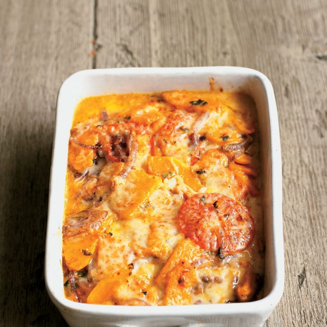Butternut Squash, Tomato & Red Onion Gratin