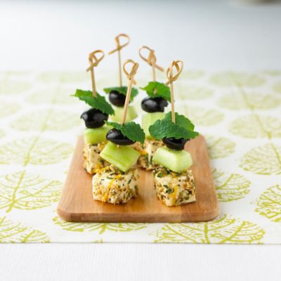 Fennel-marinated Feta & Olive Skewers