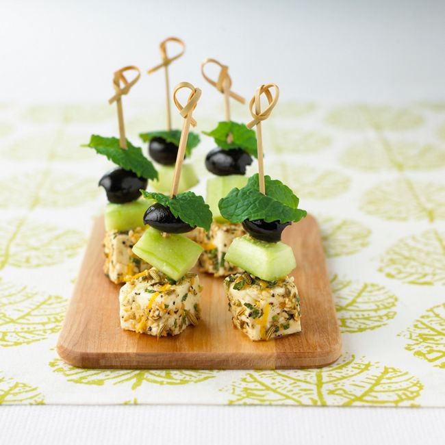 Fennel-marinated Feta & Olive Skewers