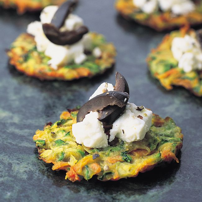 Crispy Carrot & Spring Onion Cakes With Feta And Black Olive