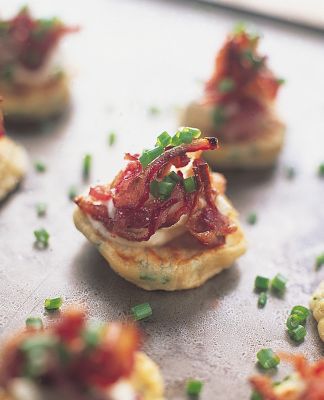 Chive Pancakes With Crème Fraîche & Red Onion Confit