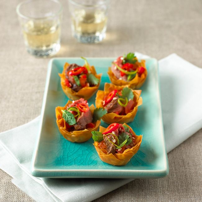 Filo Tartlets With Asian Beef Salad