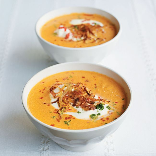 Spicy Lentil & Carrot Soup with Caramelized Onions