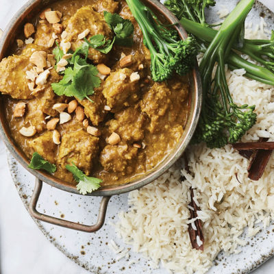 Cashew & coconut chicken curry with spiced rice