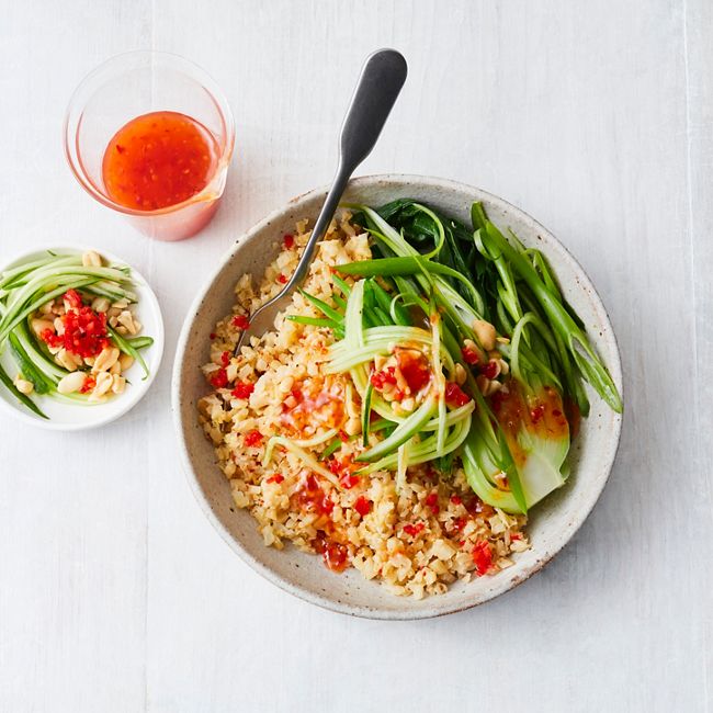 Cauliflower Rice Bowls With Greens & Sweet Chilli Sauce