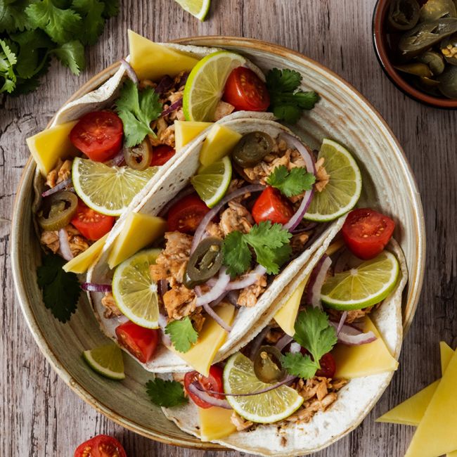 Cheesy Chicken Tacos With Lime And Coriander