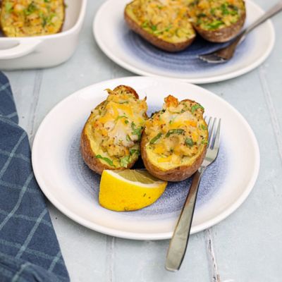 Cheesy Smoked Cod Jacket Potatoes