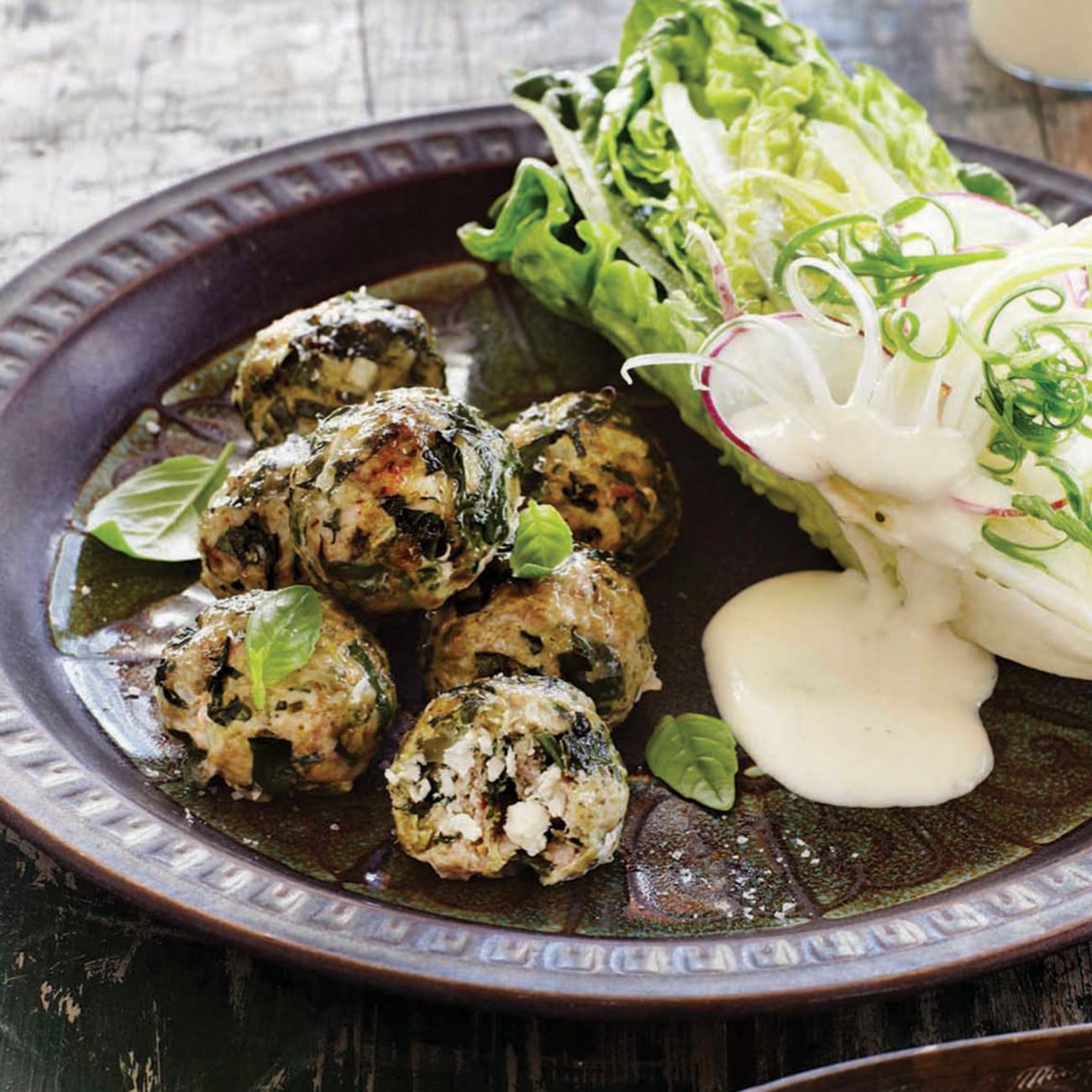 Chicken & Feta Meatballs With Crisp Salad & Creamy Marinated Feta Dressing Recipe Woolworths
