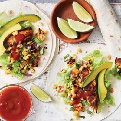Chicken burritos with charred corn salsa