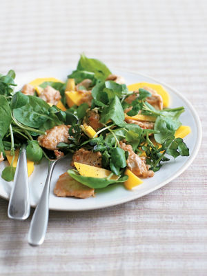 Mango & Spinach Salad With Warm Peanut Chicken
