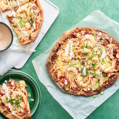 Chipotle prawn pizza