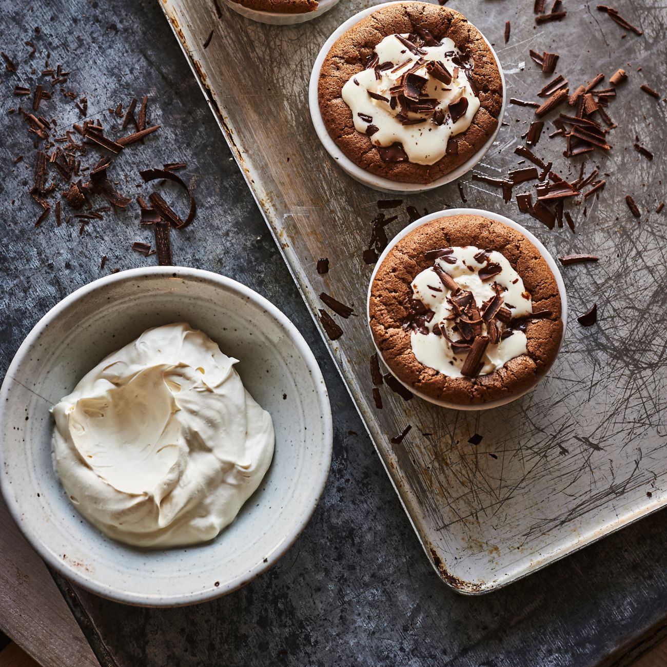 chocolate souffles with peanut gianduja