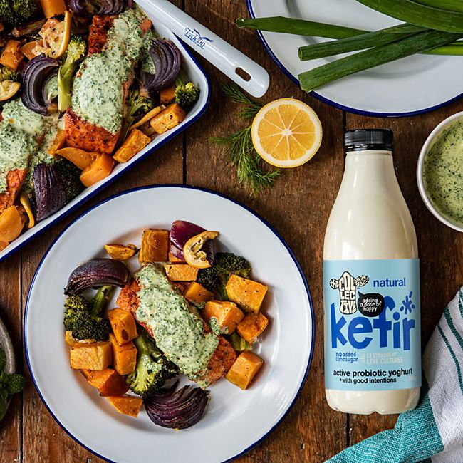 Baked Salmon with Kefir Herb Sauce