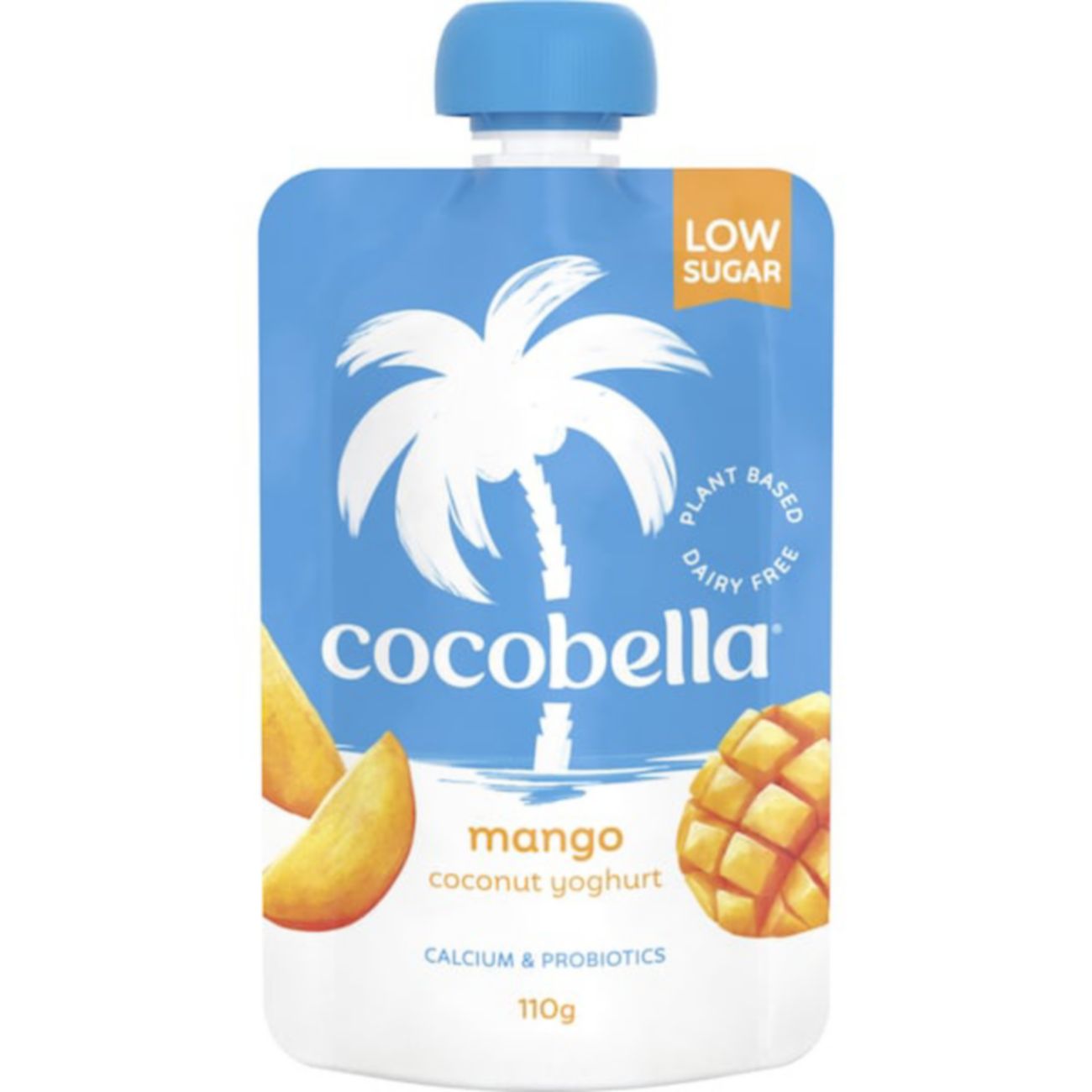Cocobella Coconut Yoghurt Mango Pouch 110g shown.