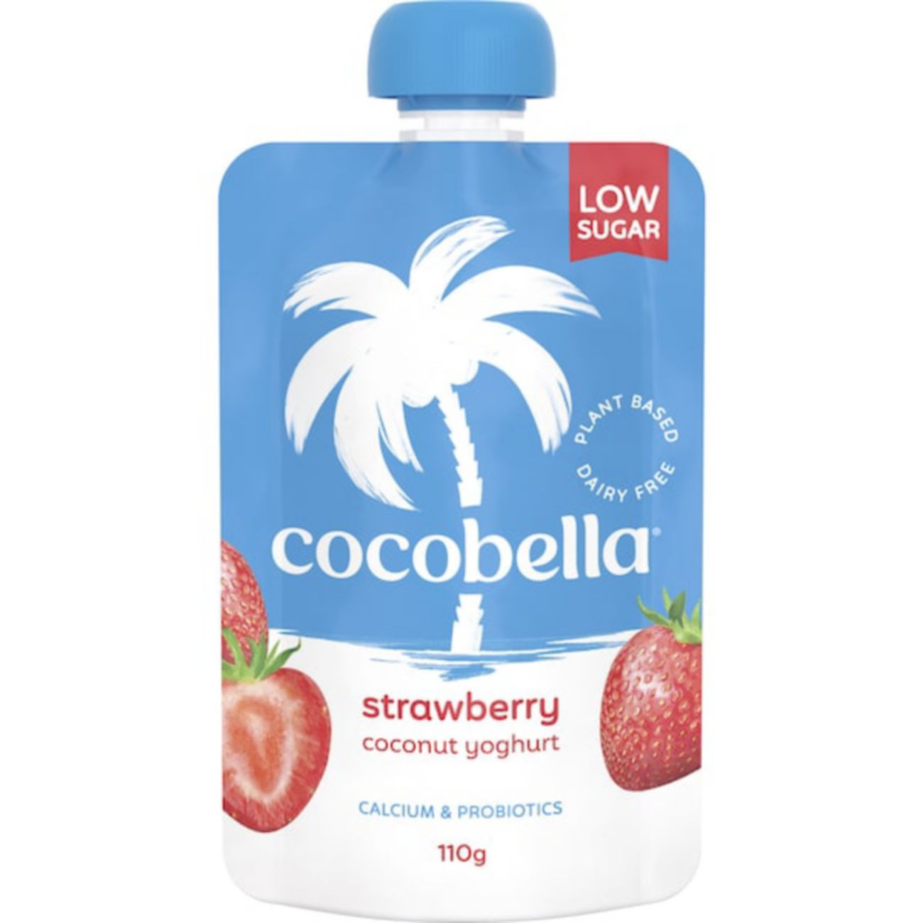 Cocobella Strawberry Coconut Yoghurt Pouch 110g shown.
