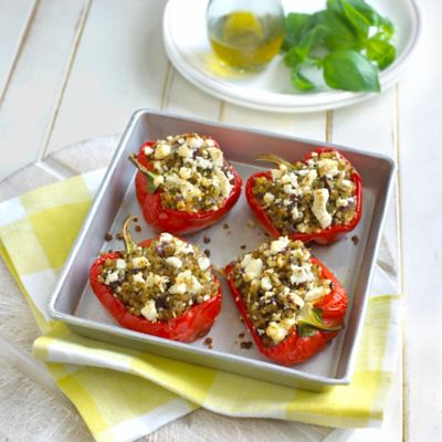 Couscous-stuffed Roast Peppers With Hazelnut Pesto & Feta