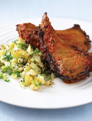 Devilled Lamb Cutlets With Crushed Potato And Mustard Seed Salad
