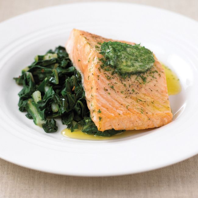 Roasted Salmon With Swiss Chard & Herb Butter