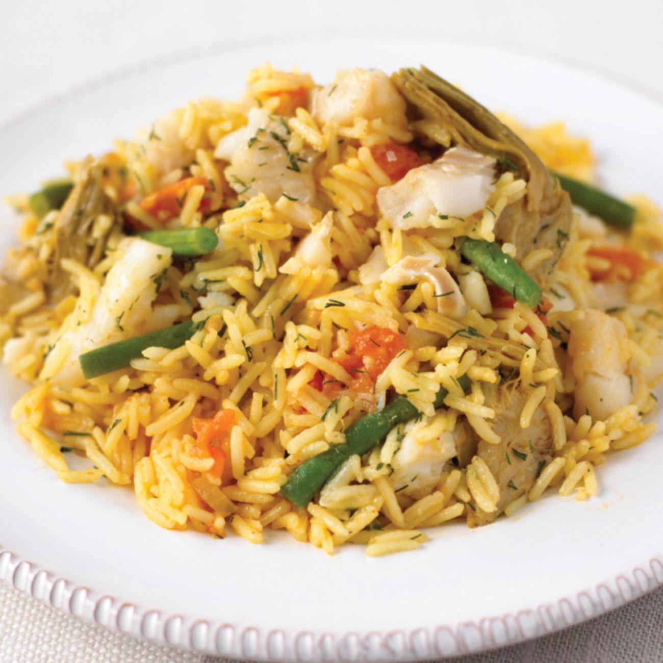 White Fish, Green Beans & Artichoke Paella Recipe Woolworths