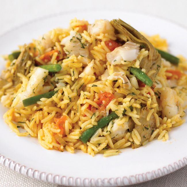 White Fish, Green Beans & Artichoke Paella