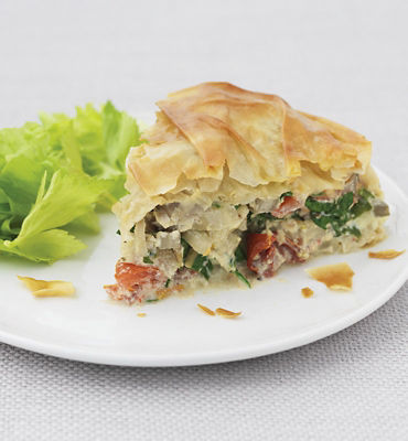 Filo Pie With Swiss Chard, Ricotta Cheese & Tomatoes