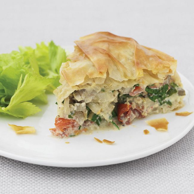 Filo Pie With Swiss Chard, Ricotta Cheese & Tomatoes