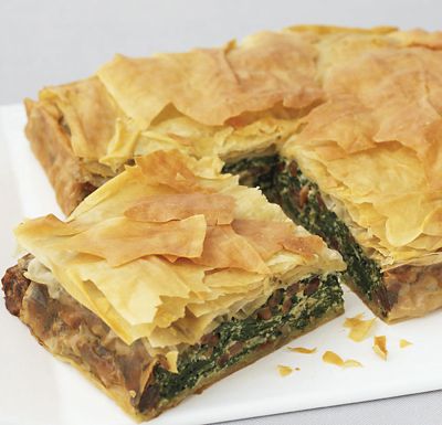 Filo Pie With Spinach, Ricotta Cheese, Pine Nuts & Raisins