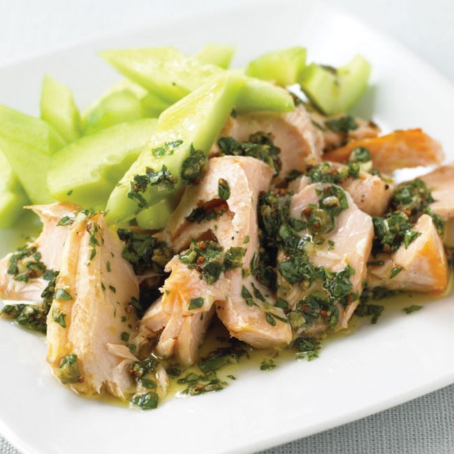 Baked Salmon With Salsa Verde & Cucumber